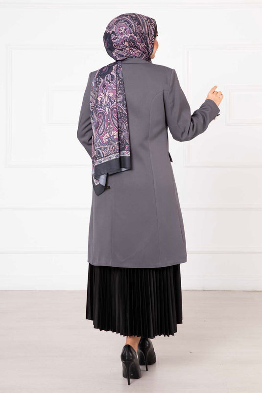 Veste Longue Col Mouchoir Fumé