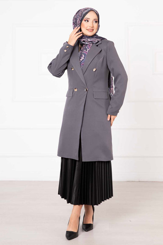 Veste Longue Col Mouchoir Fumé