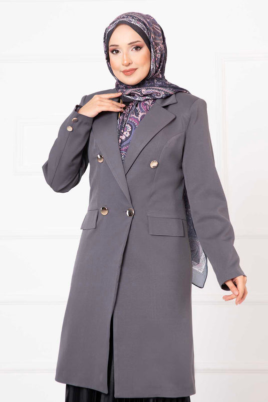 Veste Longue Col Mouchoir Fumé