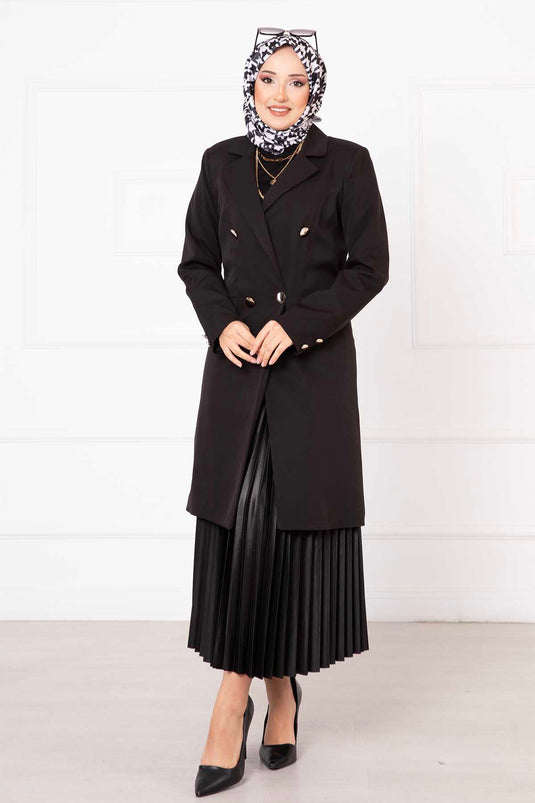 Veste Longue Col Mouchoir Noir