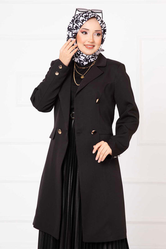 Veste Longue Col Mouchoir Noir