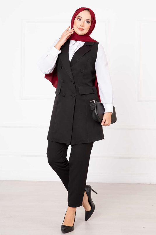 Costume Gilet Long Col Mouchoir Noir