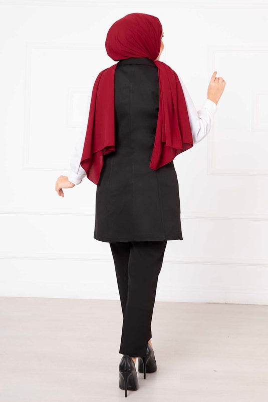 Costume Gilet Long Col Mouchoir Noir