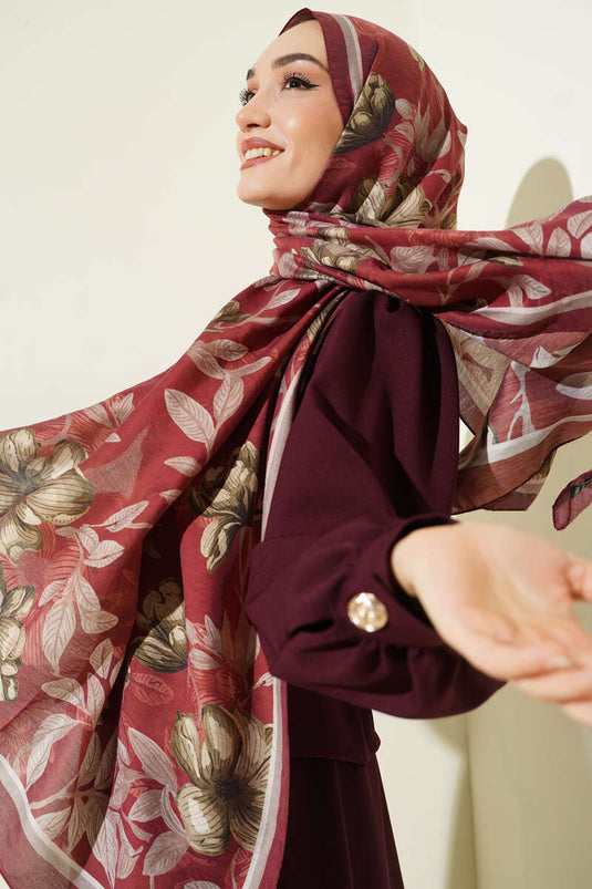 Menekşe Muster Modal Schal Burgunderrot
