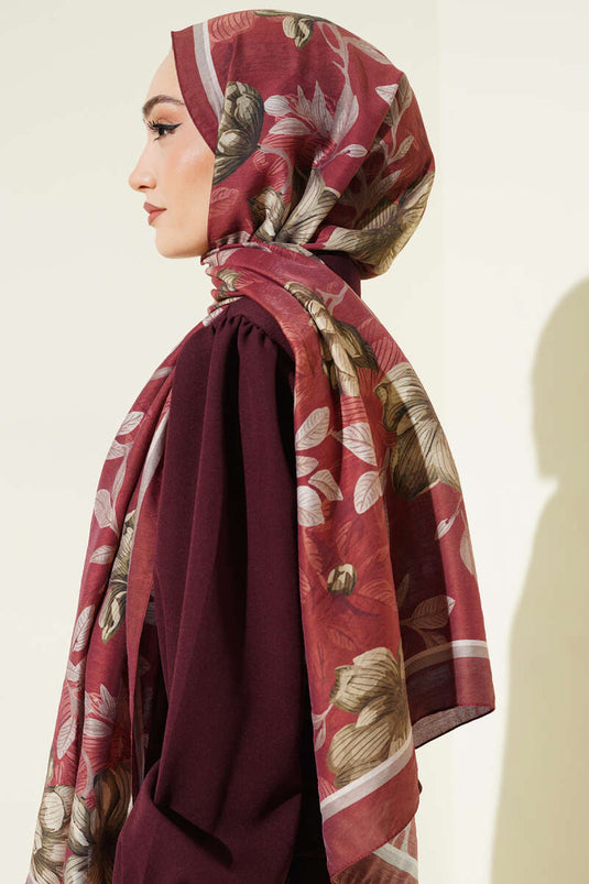 Menekşe Patroon Modal Sjaal Bordeaux