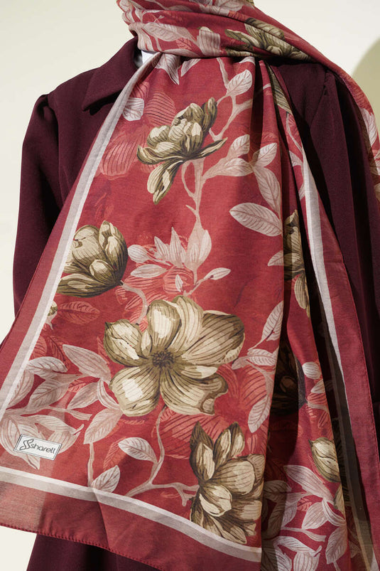 Menekşe Muster Modal Schal Burgunderrot
