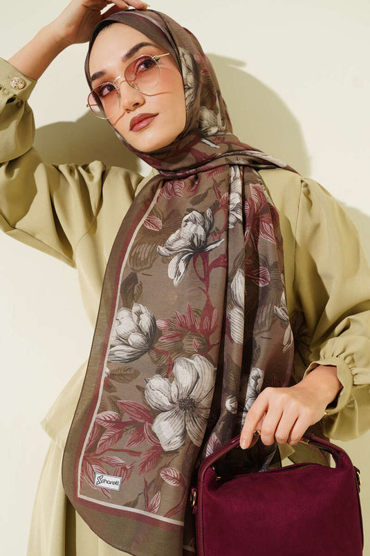 وشاح مودال بنقشة البنفسج باللون الزيتوني