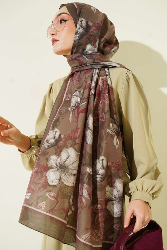 Menekşe Patroon Modal Sjaal Khaki