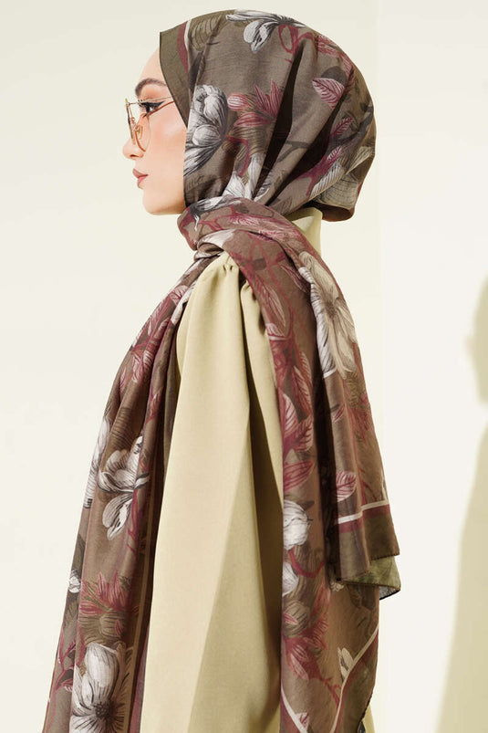 Menekşe Patroon Modal Sjaal Khaki