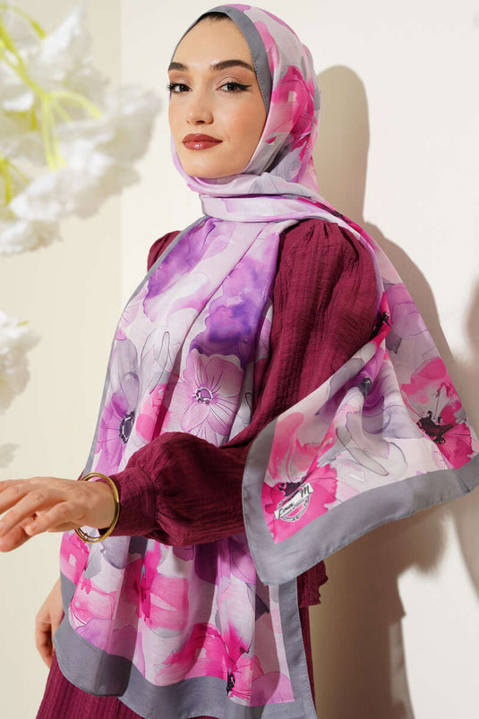 Scialle con motivo viola grigio