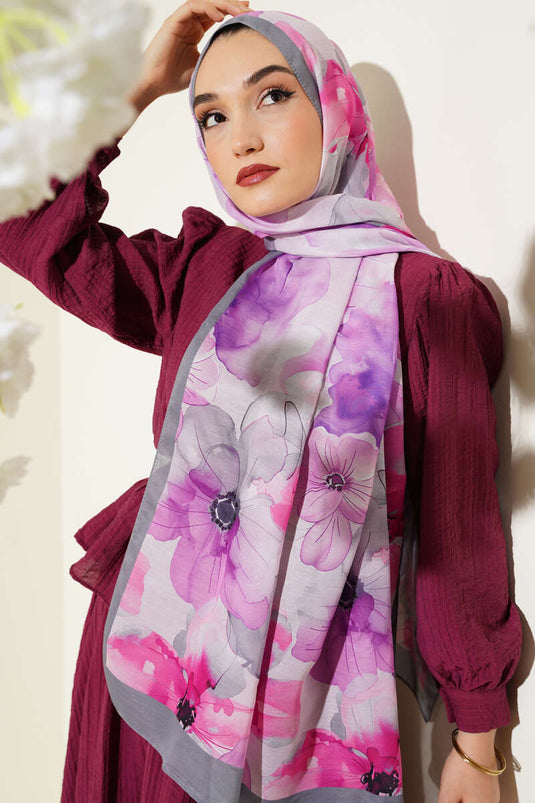 Scialle con motivo viola grigio