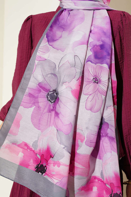 Scialle con motivo viola grigio