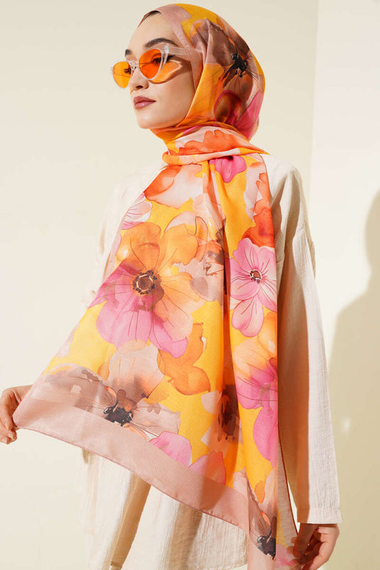 Violet Pattern Shawl Mustard