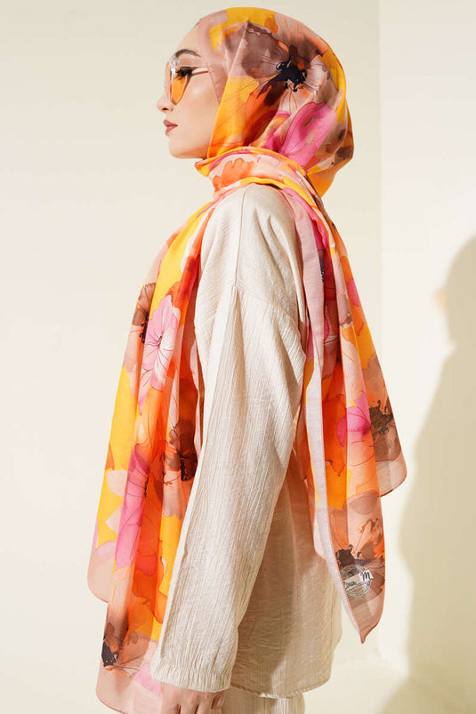 Violet Pattern Shawl Mustard