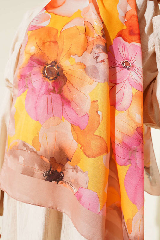 Violet Pattern Shawl Mustard