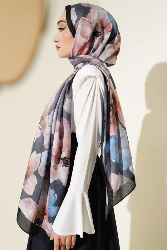 Menekşe Desen Şal Siyah