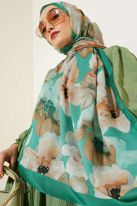Menekşe Desen Şal Zümrüt
