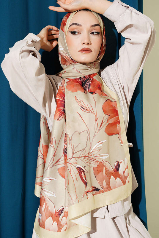 Menekşe Desen Şerit Geçişli Şal Sarı