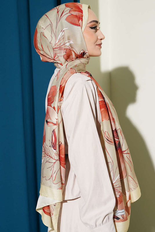 Menekşe Desen Şerit Geçişli Şal Sarı