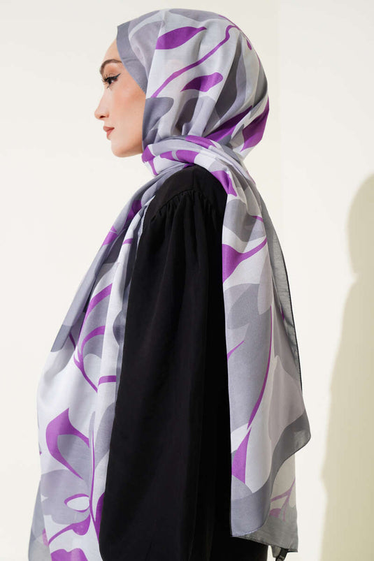 Violet Pattern Soft Scarf Grey