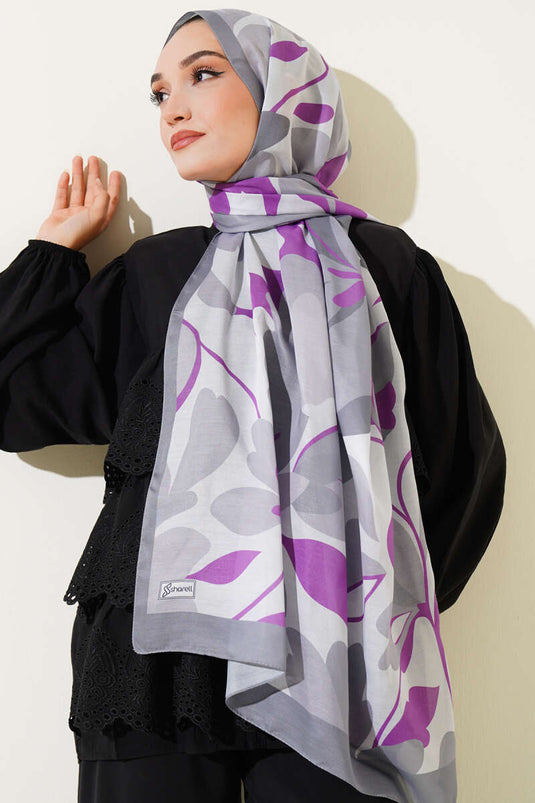 Violet Pattern Soft Scarf Grey