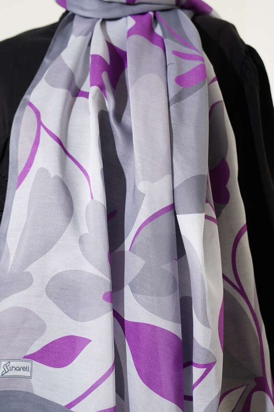 Violet Pattern Soft Scarf Grey