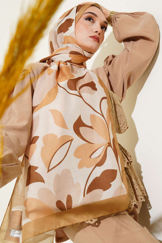 Violet Pattern Soft Shawl Latte