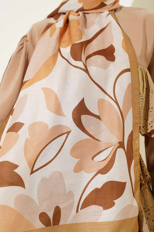 Violet Pattern Soft Shawl Latte