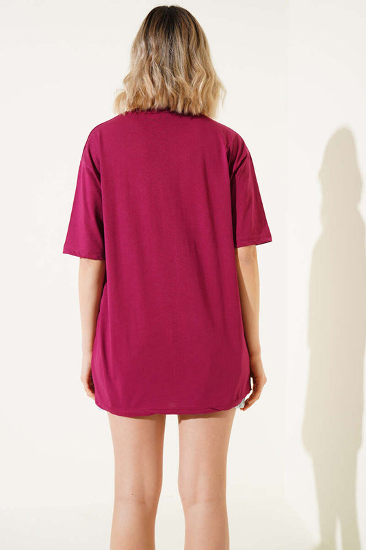 Maglietta stampata Meow Prugna