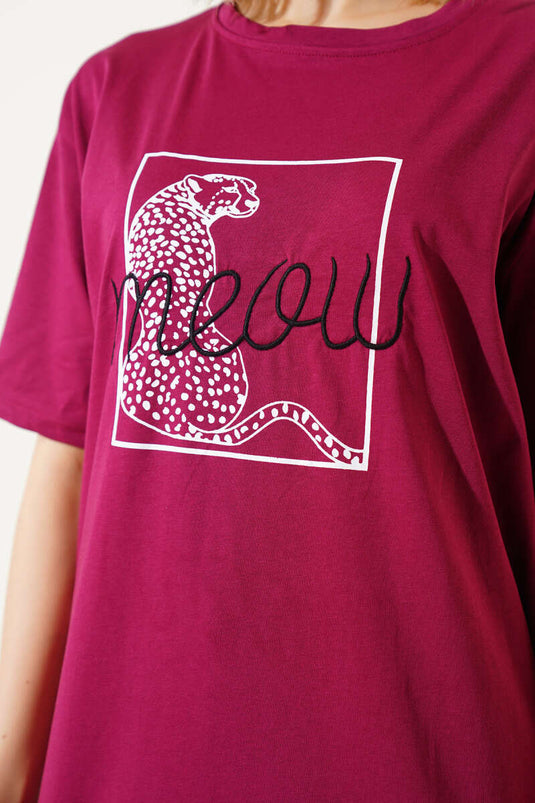 Maglietta stampata Meow Prugna