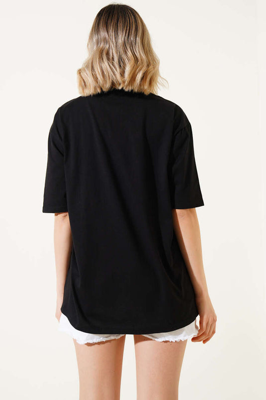 Maglietta stampata Meow nera