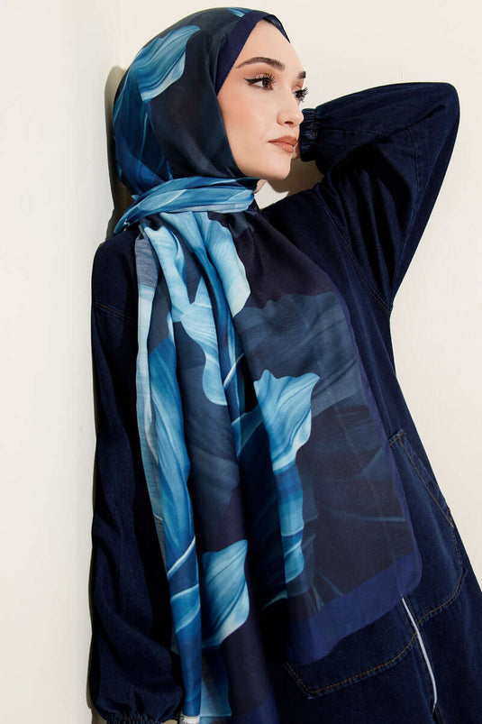 Coral Pattern Shawl Navy Blue