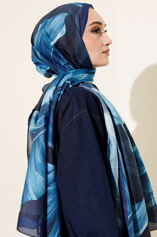 Coral Pattern Shawl Navy Blue