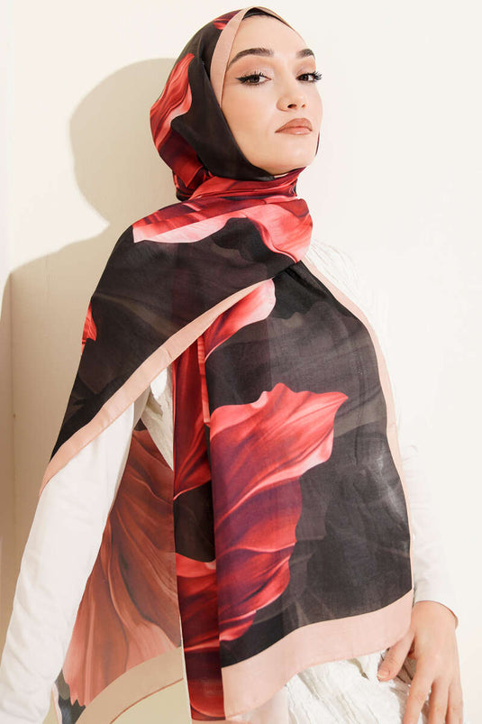 Coral Pattern Shawl Black Latte