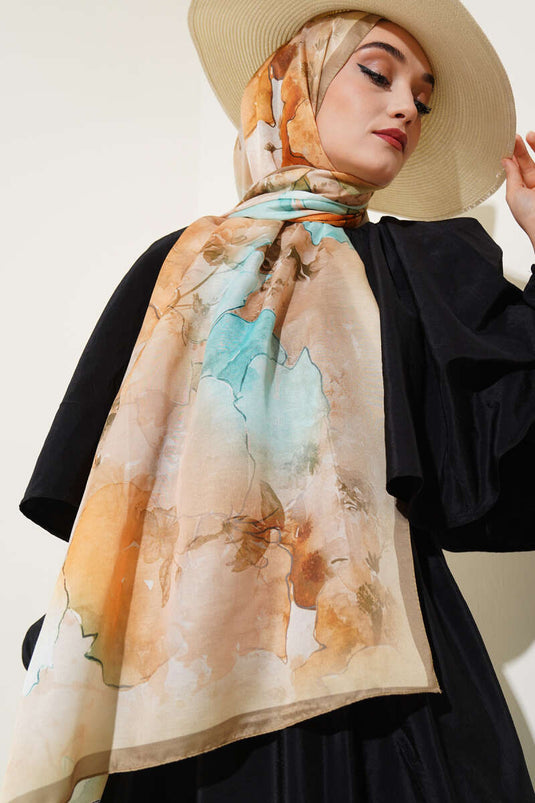 وشاح ميري الناعم بنقوش، لون أخضر زيتوني