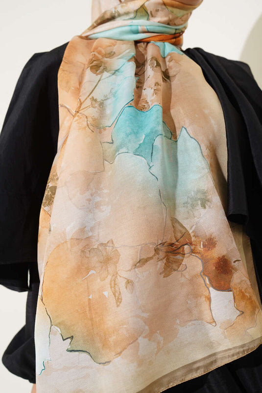 وشاح ميري الناعم بنقوش، لون أخضر زيتوني