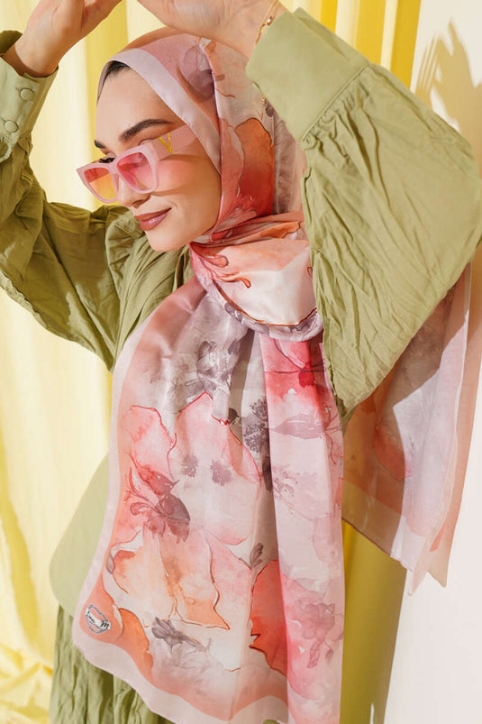 وشاح ميري الناعم بنقوش، لون وردي فاتح