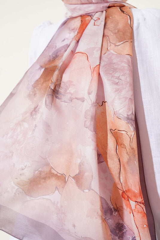 وشاح ميري الناعم بنقوش، لون قهوة فاتحة