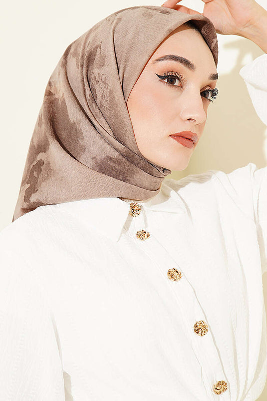 Foulard Beige Con Motivo Marmo