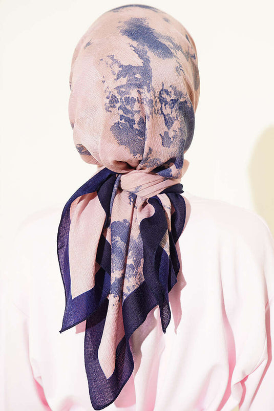 Navy Marble Patterned Scarf