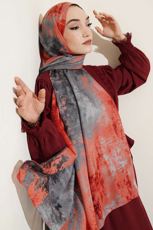 Marble Patterned Modern Scarf Red