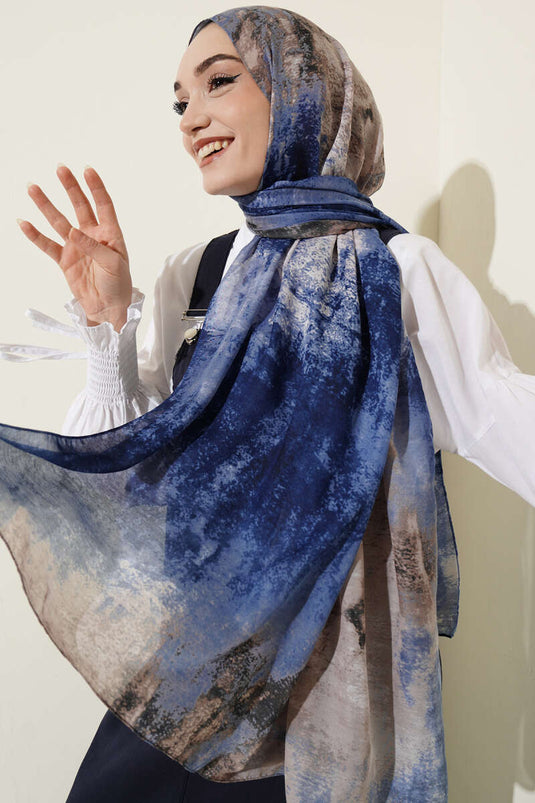 Mermer Desenli Modern Şal Mavi