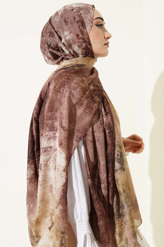 Mermer Desenli Modern Şal Soft Kahve