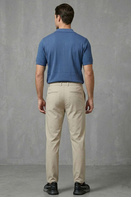 Merserize Açık Polo Yaka Erkek T-shirt İndigo