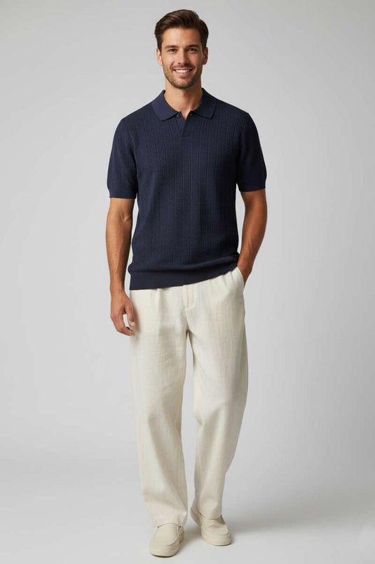 T-shirt homme à col polo clair mercerisé bleu marine foncé