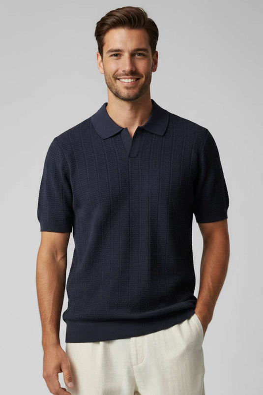 T-shirt homme à col polo clair mercerisé bleu marine foncé