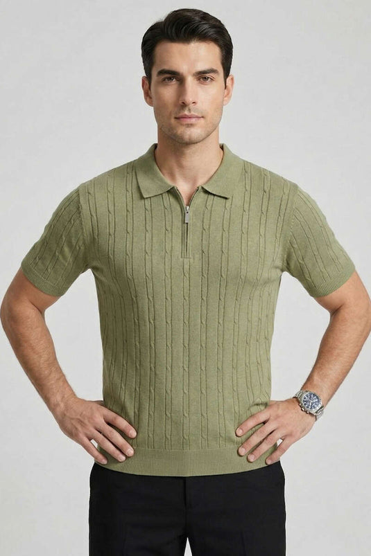 T-shirt homme kaki à fermeture éclair mercerisé