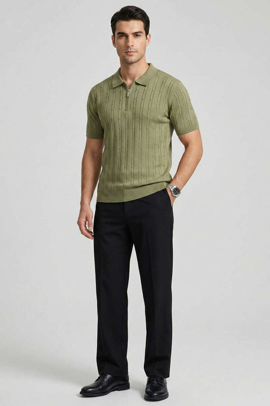 T-shirt homme kaki à fermeture éclair mercerisé