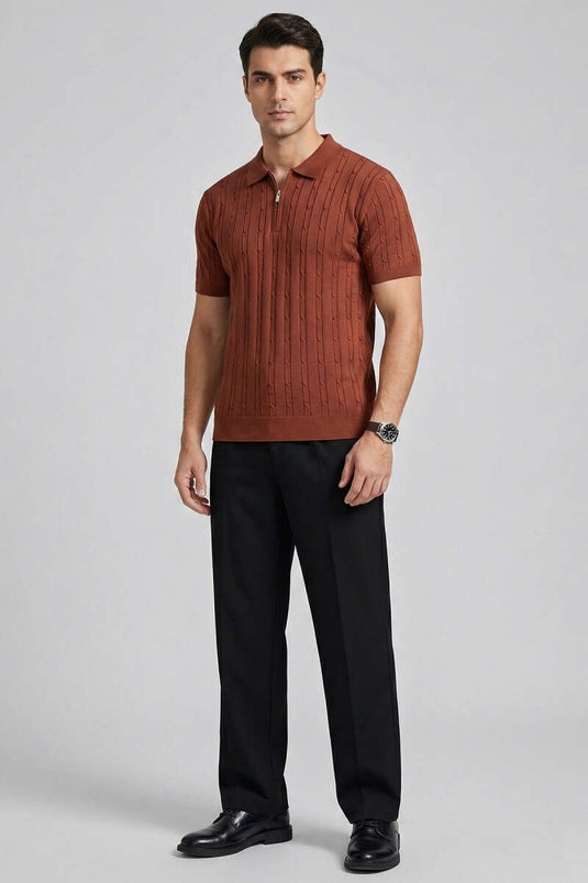 T-shirt homme à fermeture éclair mercerisé couleur brique