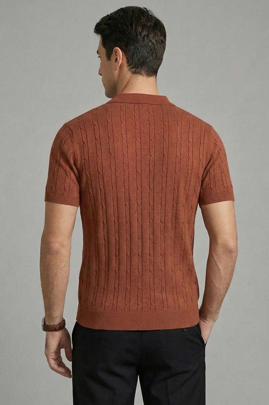 T-shirt homme à fermeture éclair mercerisé couleur brique